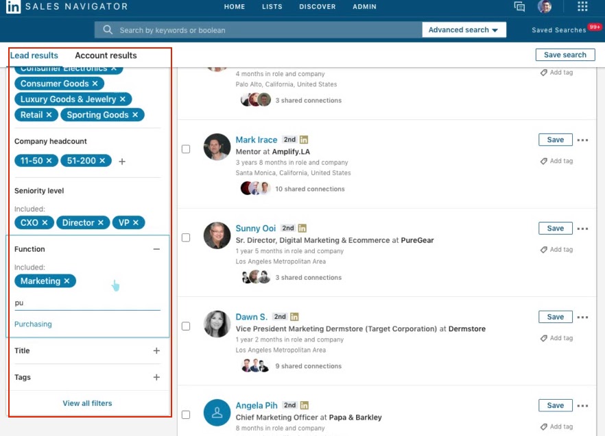 LinkedIn Sales Navigator Advanced research